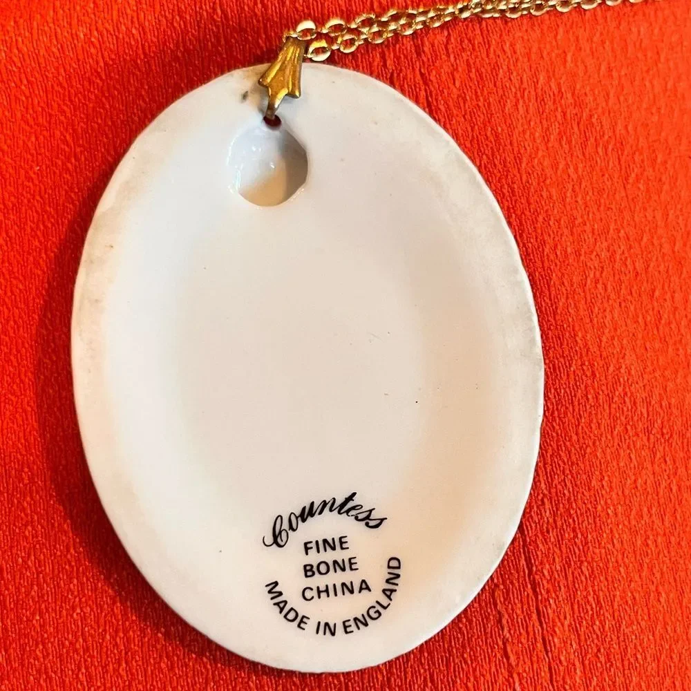 Vintage Fragonard Courting Couple Porcelain Necklace- Hand-Painted Scene